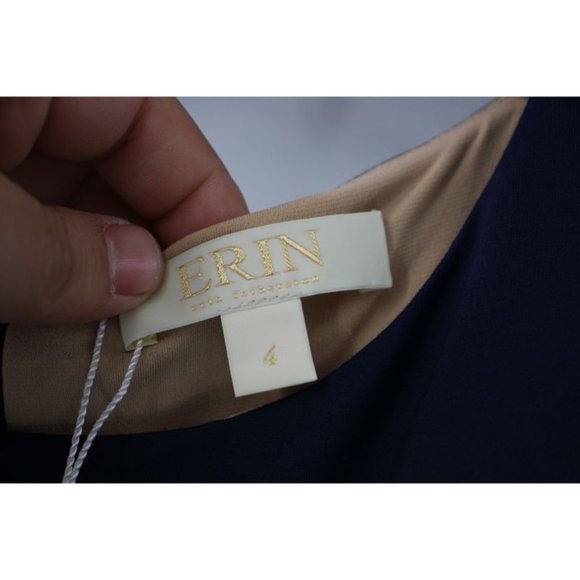 NWT $295 ERIN Fetherston women's size 4 sleeveless fit & flare dress navy blue - Picture 4 of 14